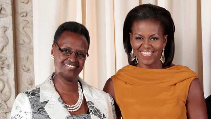 Janet Museveni and Michelle Obama