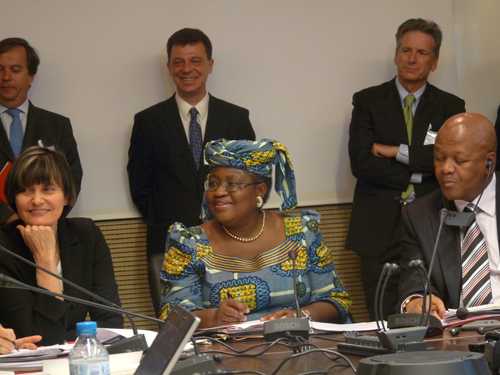 Mme Calmy-Rey, Mme Ngozi Okonjo-Iweala, Mr. Radebe, SA Justice Minister at a press conference in Paris, June 8, 2010